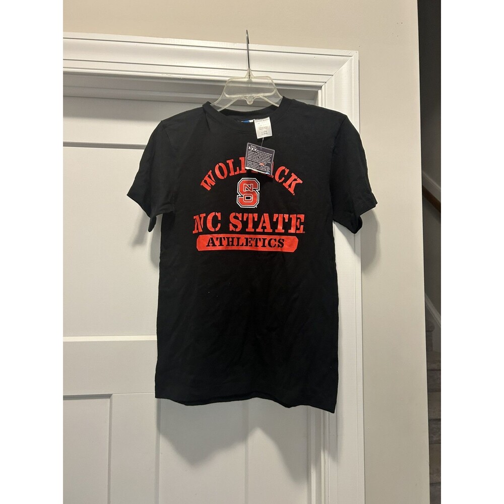 NEW NC State Wolfpack Youth Large 10/12 Black T-Shirt Cotton Block S Design